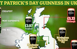 Revealed: Where you can drink the cheapest and most expensive pints of Guinness in Britain this St Patrick's D