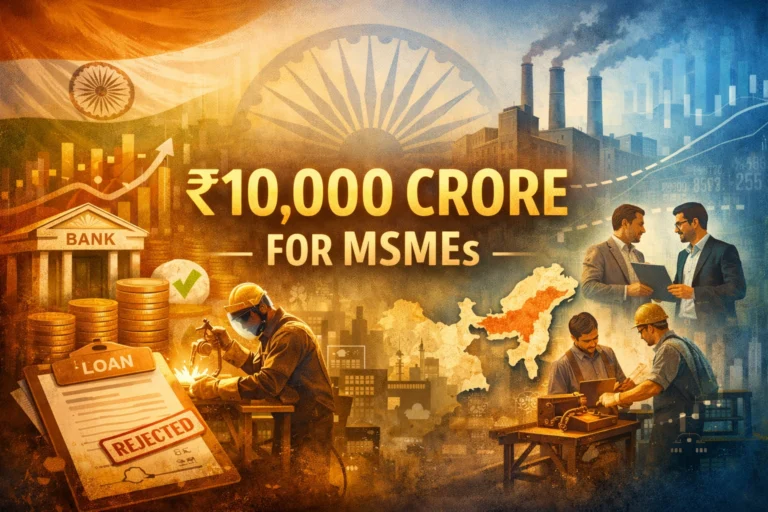 Illustration of the SME Growth Fund as a Rs 10,000 crore equity lifeline for small and medium Indian enterprises.