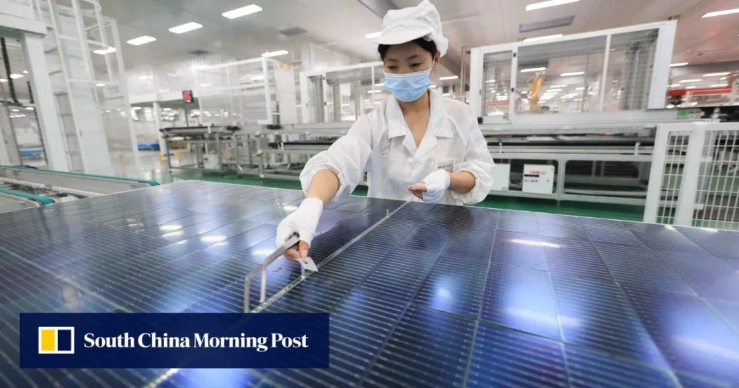10-wp-tech Solar panels at a photovoltaic plant affected by the China export curbs on solar and AI technologies proposed by Beijing.