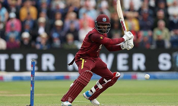 Shai Hope batting for West Indies against India in the T20I series