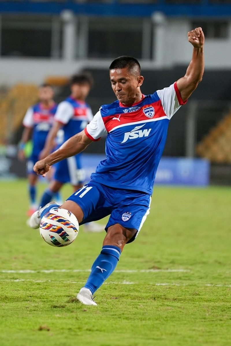 Bengaluru FC players in action during an Indian Super League match at home.