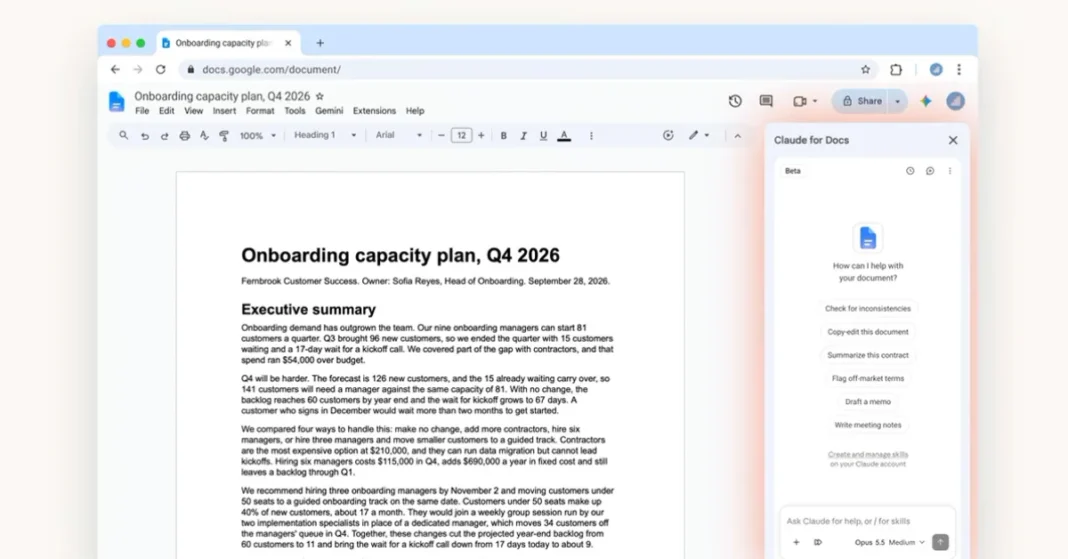 Claude launches Google Docs,