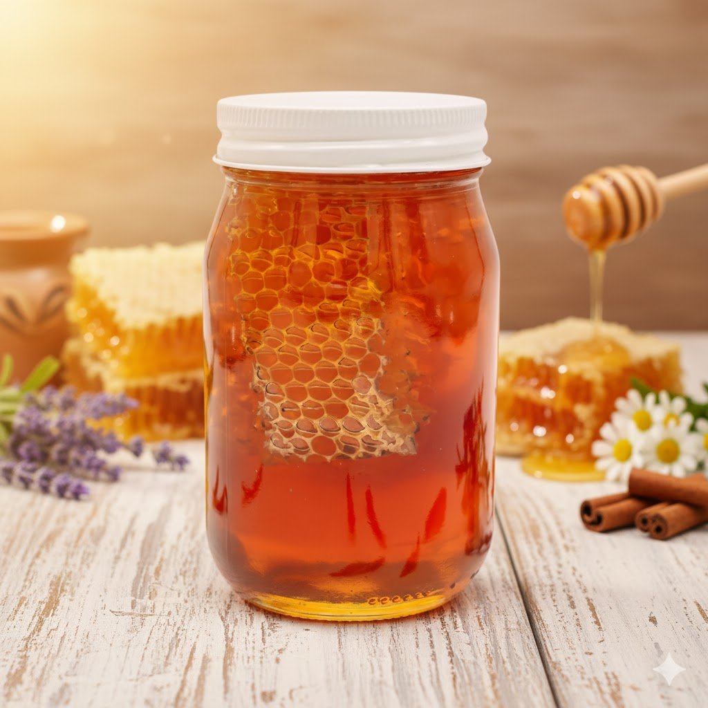 Golden honeycomb dripping with raw honey, evoking the natural healing powers celebrated in the award-winning book.