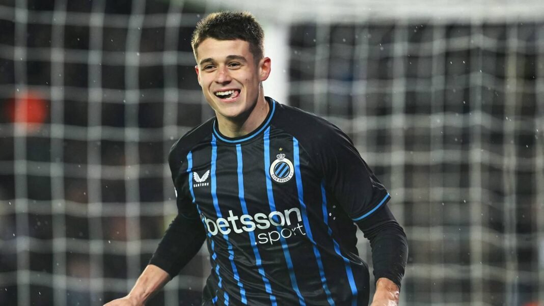Nicolo Tresoldi, the Club Brugge striker, in Champions League action