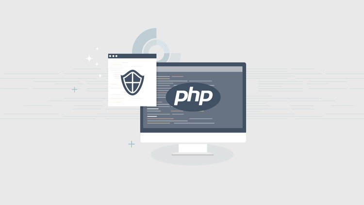 PHP logo with a security shield on a computer screen