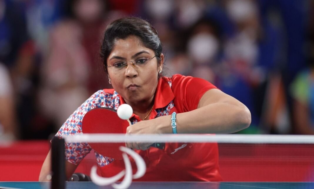 s2-bhavina-patel-bronze India's Bhavina Patel in action during the women's singles Class 4-5 table tennis event at the Asian Para Games.