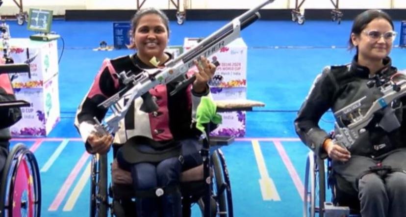 s3-mona-agarwal-gold Shooter Mona Agarwal, who won gold in the women's 10m air rifle standing SH1 final with an Asian Para Games record.