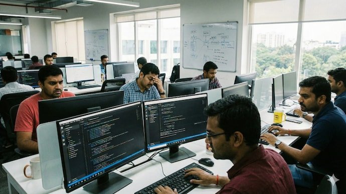 tech_05 Indian software engineers working in an office