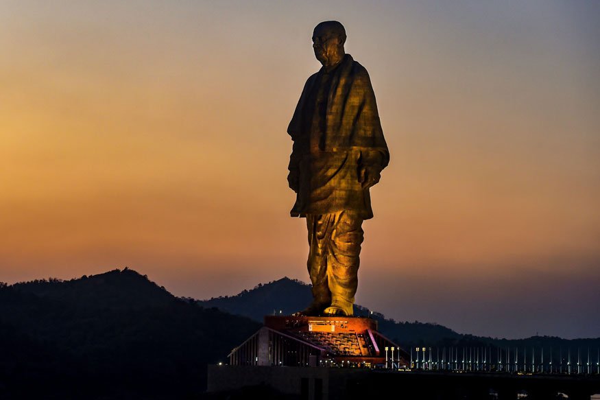Statue of Unity at Ekta Nagar in Gujarat at sunset