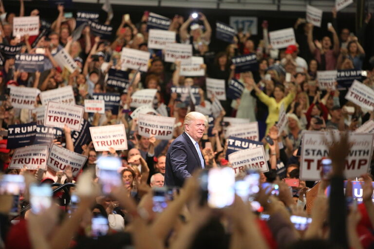 ANAHEIM CALIFORNIA, May 25, 2016: Republican presidential candi Donald Trump speaking at a campaign rally