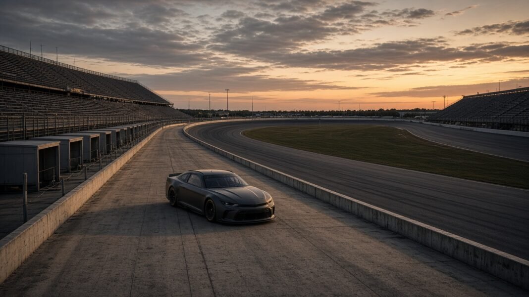 what-happened-to-kyle-busch Empty NASCAR speedway at dusk in tribute to Kyle Busch