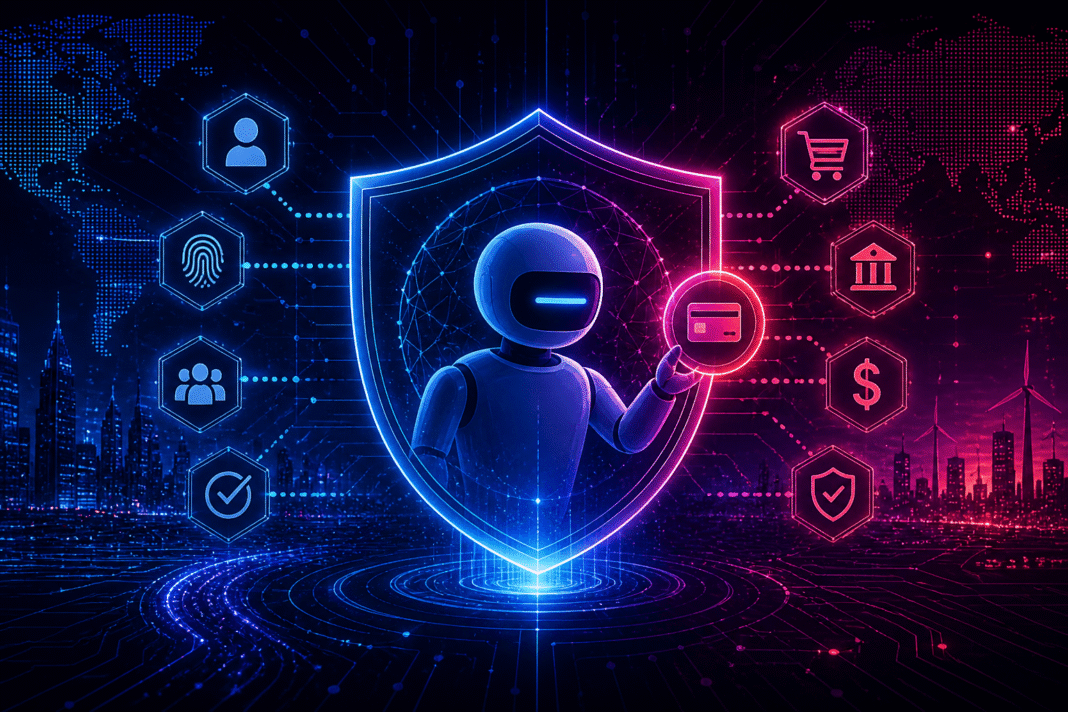 wp-13 Smartphone banking app with a shield icon representing banks blocking AI agents