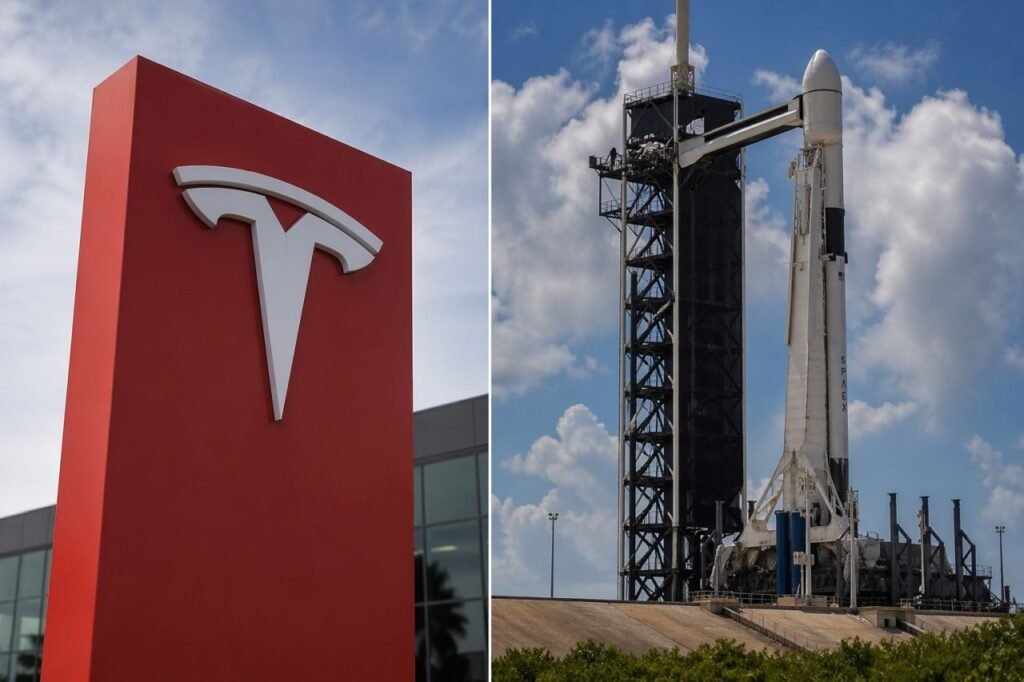 wp-8 SpaceX rocket launch with Tesla branding concept representing a potential Tesla SpaceX merger
