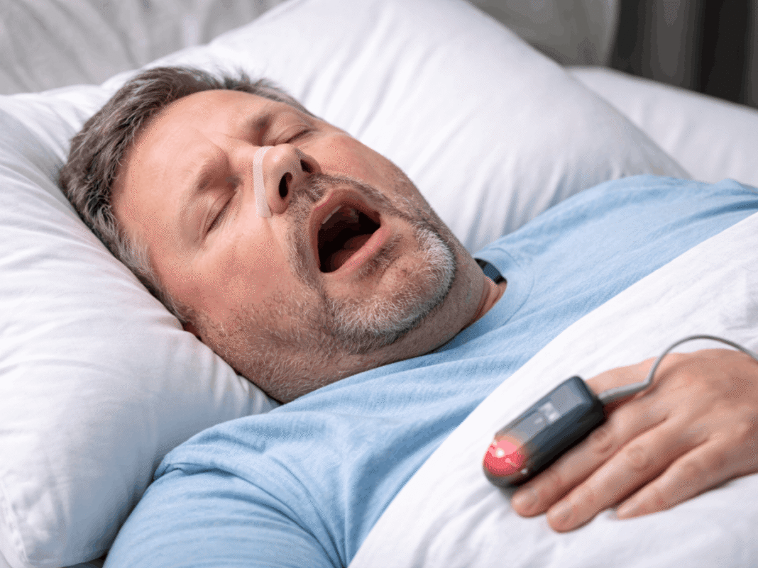 sleep apnea, snoring man sleeping, sleep study test, tired driver